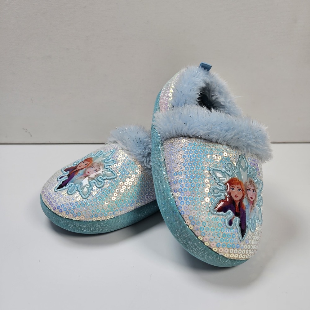 Disney Frozen 2 Girls Slippers Size 9/10 Elsa Anna Toddler Plush Sequin Faux Fur